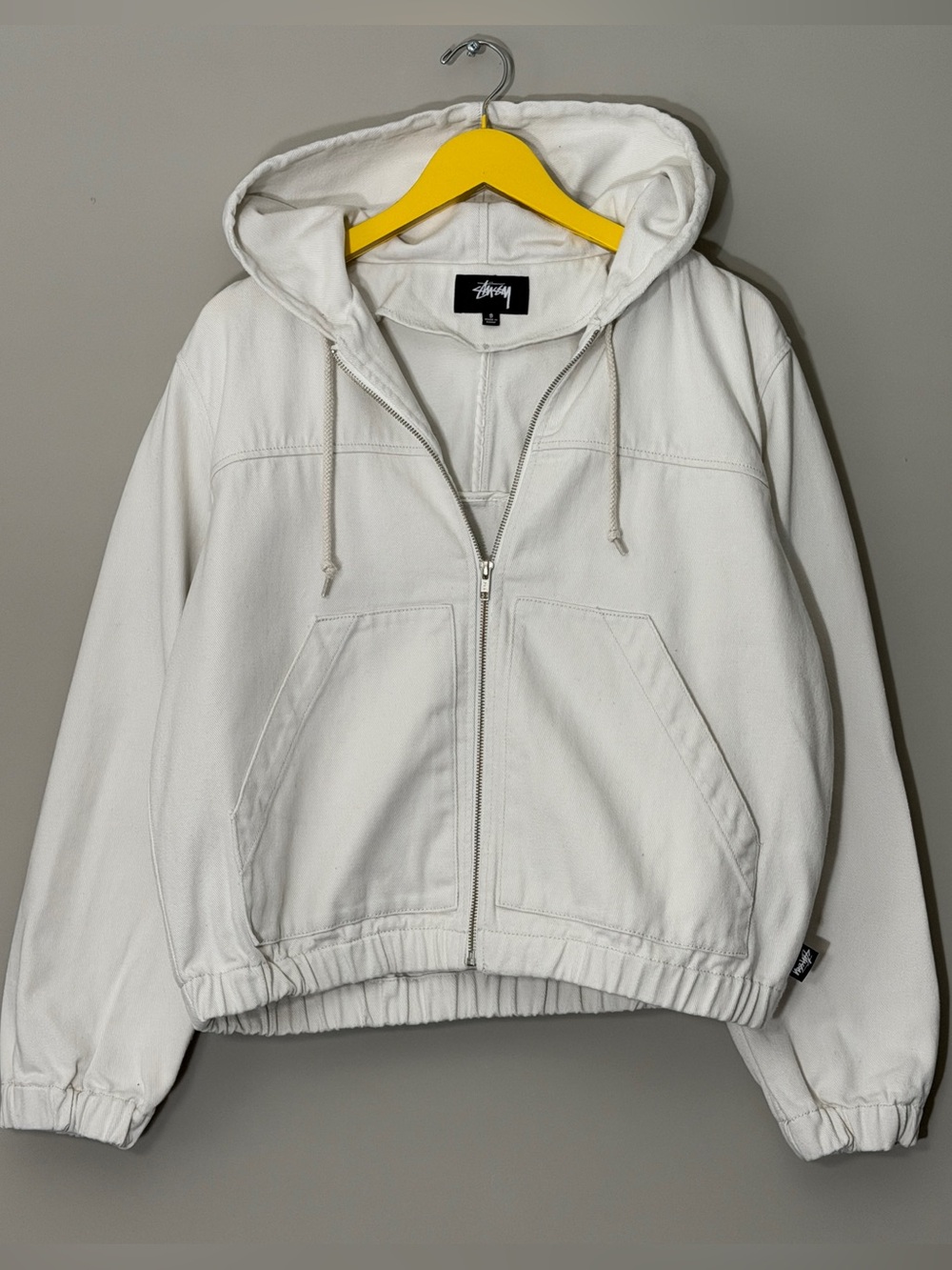 Stussy white zip up jacket with hood small